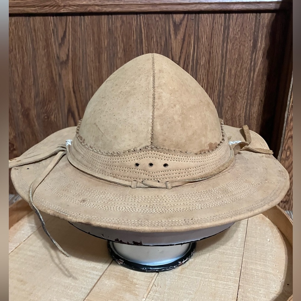 Vintage leather (?) Safari/military Hat With Chin Strap.